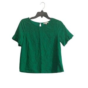 Skies Are Blue Top Womens Small Green Embroidered Eyelet Flutter Sleeve Boho
